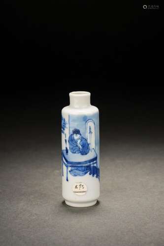 Chinese blue and white glazed porcelain snuff bottle, 19th