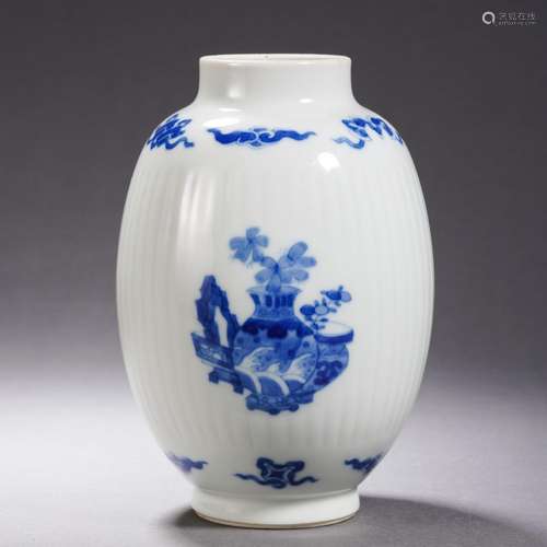 A Blue and White Floral Jar