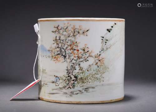 A Qianjiangcai Landscape Brushpot