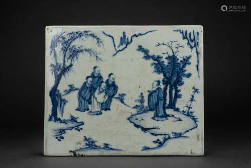 Chinese blue and white glazed porcelain plaque, 17th