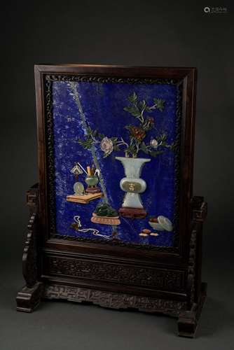 Chinese lapis lazuli and white jade, wooden screens, 18th