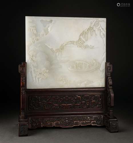 Chinese Hotan White Jade Carved Screen, 18th