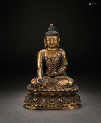 Chinese bronze gilded Buddha statue, 17th