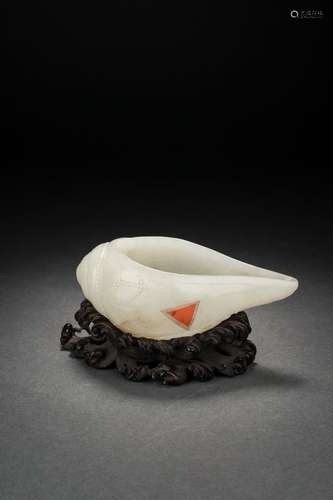 Chinese Hotan White Jade Carved Conch, 18th