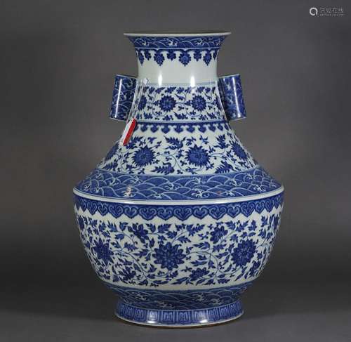 A Blue and White Lotus Scrolls Vase