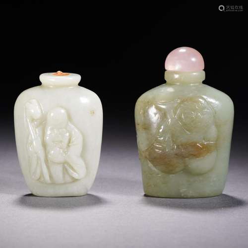 Two Carved Jade Snuff Bottles