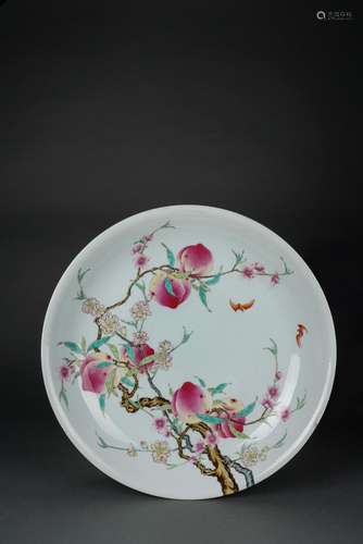 Chinese blue and white Fencai glazed peach patterned porcela...