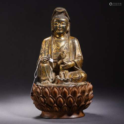 A Bronze-gilt Guanyin