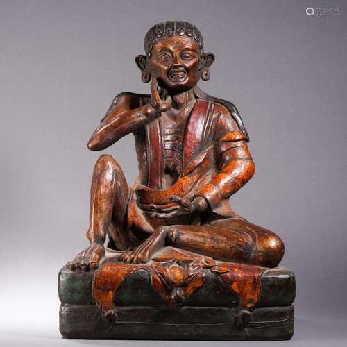 A Polychrome Painted Wooden Milarepa