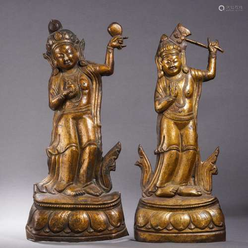 Pair Bronze-gilt Godness