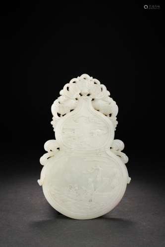China Hetian jade carving large gourd pendant, 18th