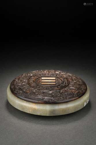 China Hotan Jade and Wood Carved Inkstone, 18th
