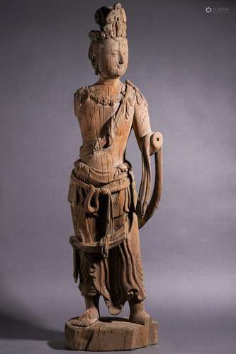 A Carved Wooden Bodhisattva