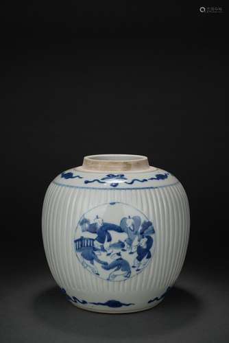 Chinese Blue and White Glazed Figure Porcelain Jar,17th