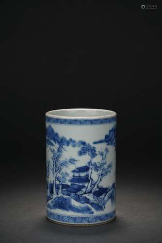 Chinese Blue and white porcelain Penholder, Qing