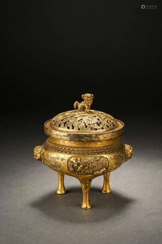 Chinese bronze gilded incense burner, 18th