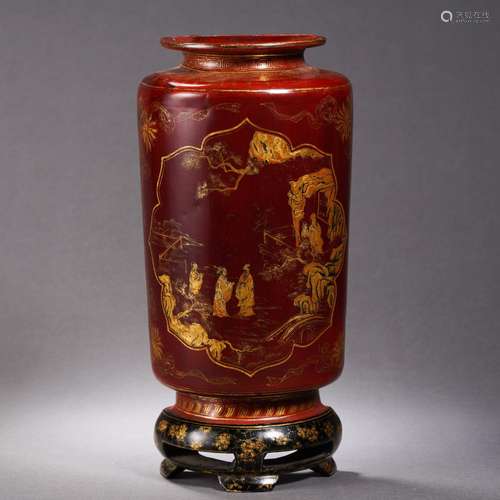 A Carved Cinnabar Lacquer Figural Story Vase