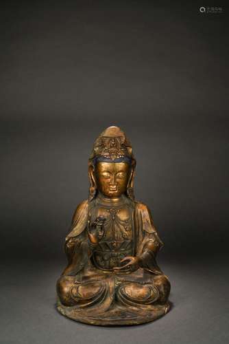 Chinese Bronze Gilded Guanyin, Ming