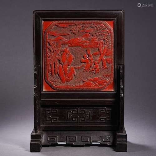 A Carved Cinnabar Lacquer Table Screen