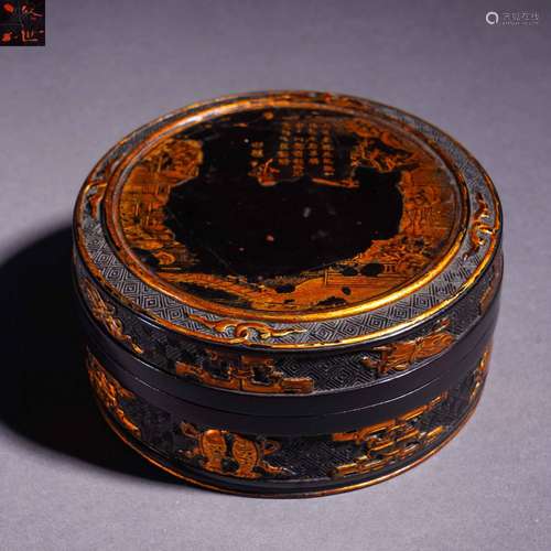 A Painted Lacquer Box with Cover