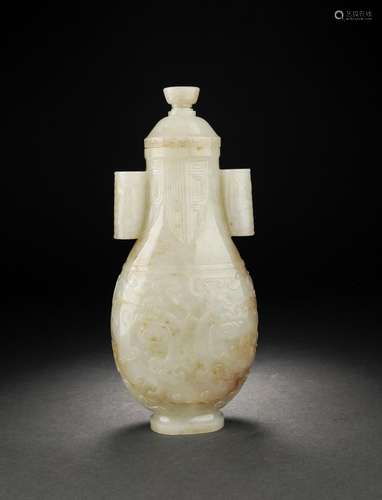 China Hotan Jade Carved Bottle, Qing