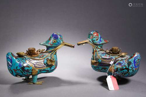 Pair Cloisonne Enamel Mandarin Ducks