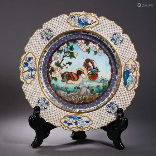 A Painted Enamel Mandarin Ducks Dish