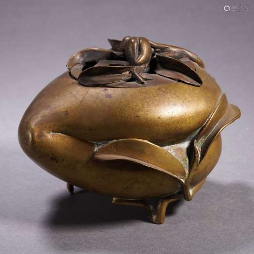 A Bronze Peach Form Incense Burner