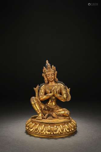 Chinese Bronze Gilded Buddha Statue, Ming