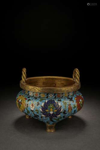 Chinese bronze cloisonne incense burner, Ming