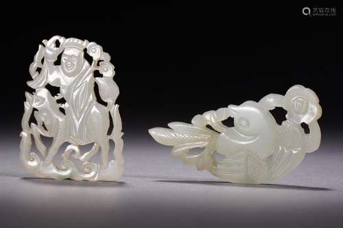 Two Carved White Jade Ornamants