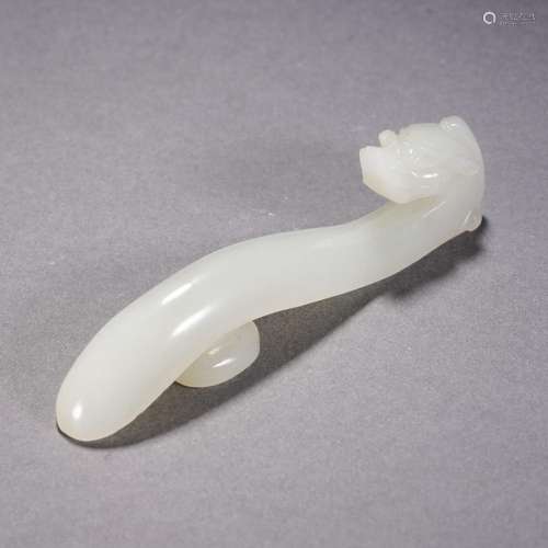 A Carved White Jade Chilong Belthook