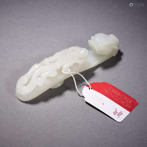 A Carved White Jade Chilong Belthook