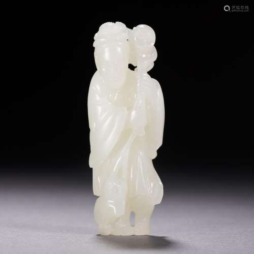 A Carved White Jade Standing Beauty