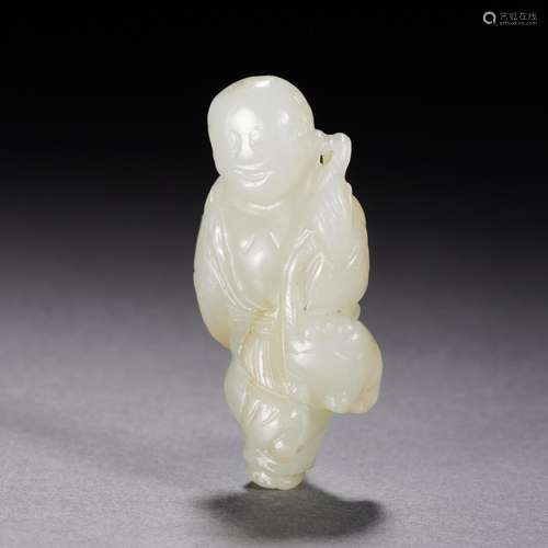 A Carved White Jade Standing Figure