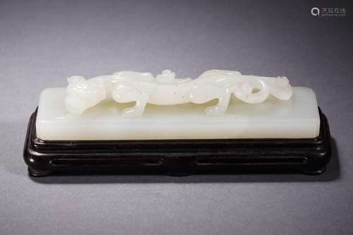 A Carved White Jade Chilong Decoration