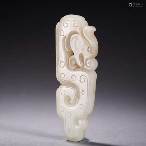 A Carved White Jade Chilong Ornament