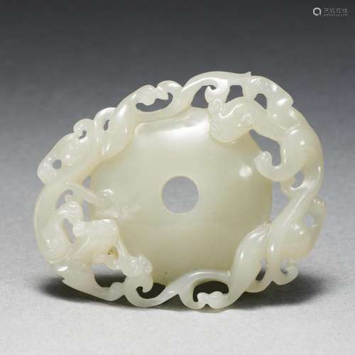 A Carved White Jade Chilong Ornament