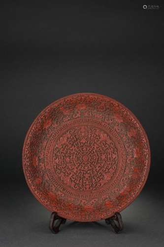 Chinese lacquer carved plates, Qing