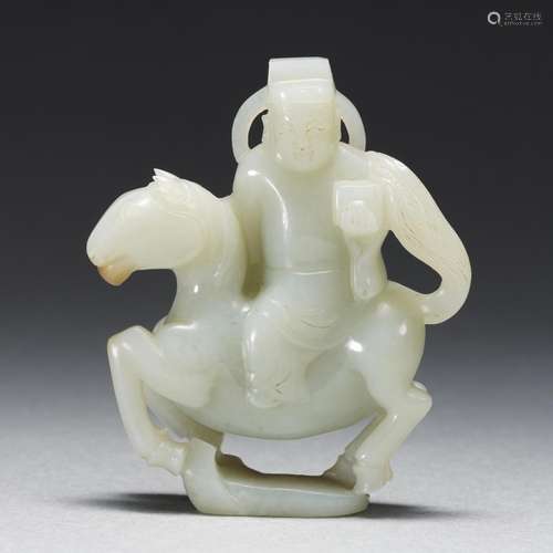 A Carved White Jade Figure on Horse