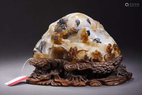 A Carved Agate Landscape Boulder