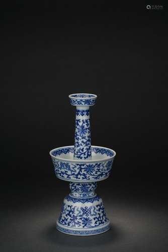 Chinese blue and white glazed porcelain candlestick, 18th