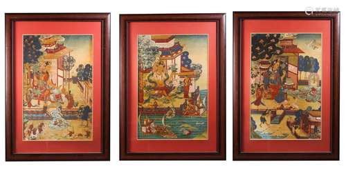 A Set of Three Thangka Depicting Godnesses