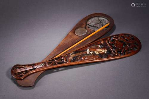 A Hardstone Decorated Huanghuali Scale Tool