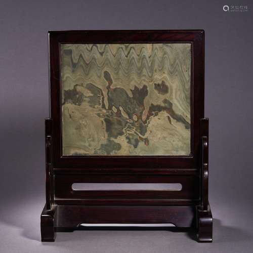 A Marble Inlaid Wood Table Screen