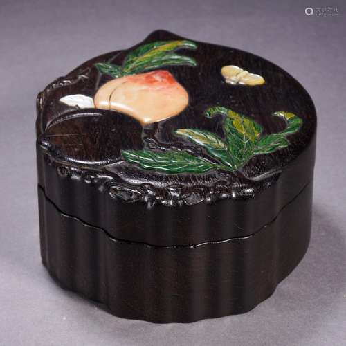 A Hardstones Inlaid Rosewood Box with Cover