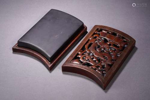 A Silver Inlaid Wooden Ink Box with Cover