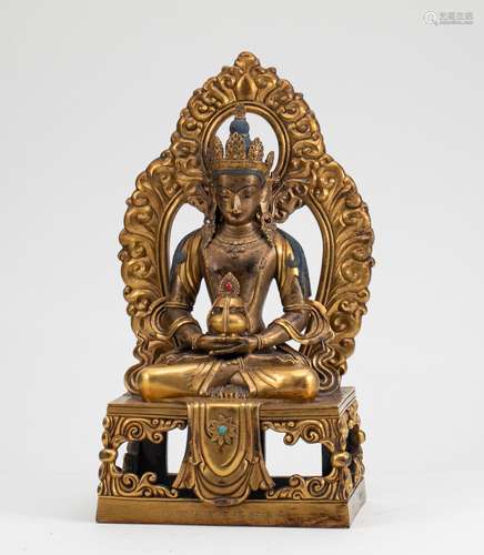 Qing Dynasty Bronze Gilded Infinite Shou Buddha