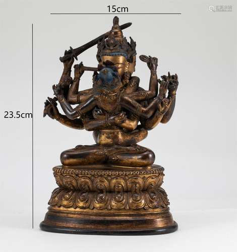 Bronze gilded double body Buddha statue of the Ming Dynasty