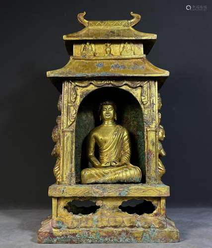 Bronze gilded Buddha niche